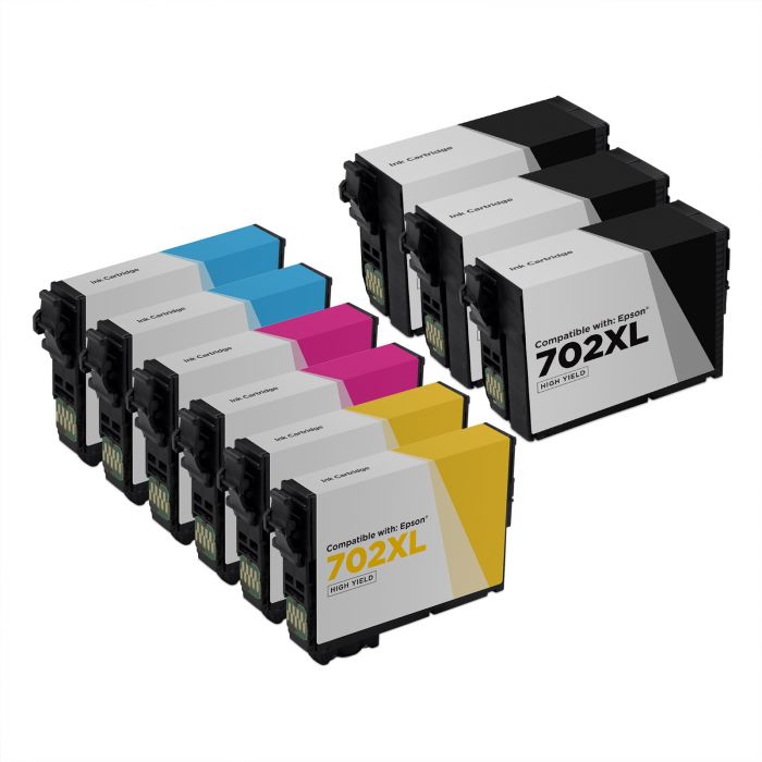 Bulk Set Of 9 Remanufactured Ink Cartridges For Epson 702xl 3 Black And 2 Each Of Cyan Magenta 5608