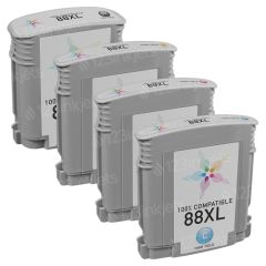 Bulk Set of 4 Ink Cartridges for HP 88XL